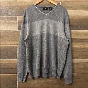 Vintage Calvin Klein Italian Yarn Merino Wool V Neck Knit Grey Sweater Size XL